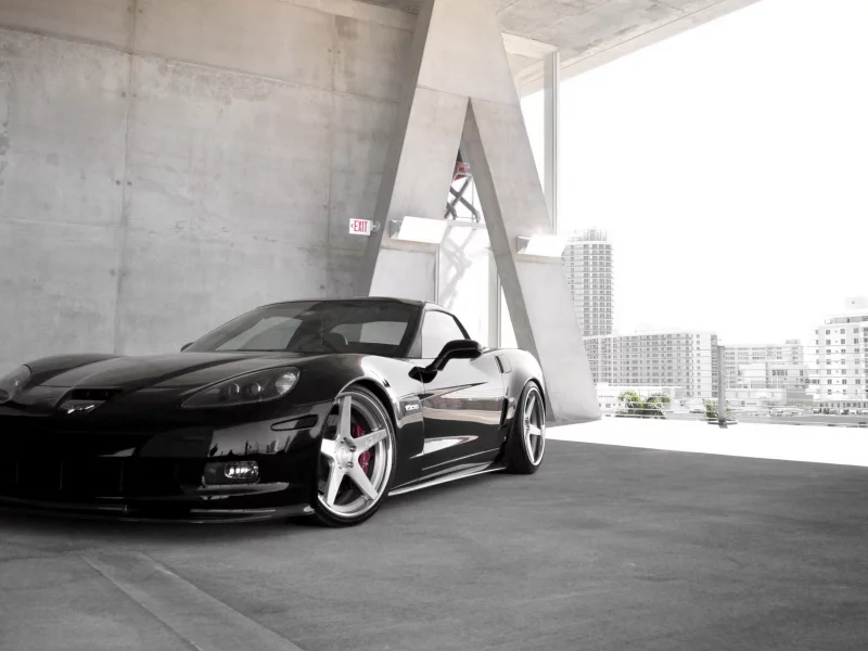 парковка, corvette, черный, chevrolet