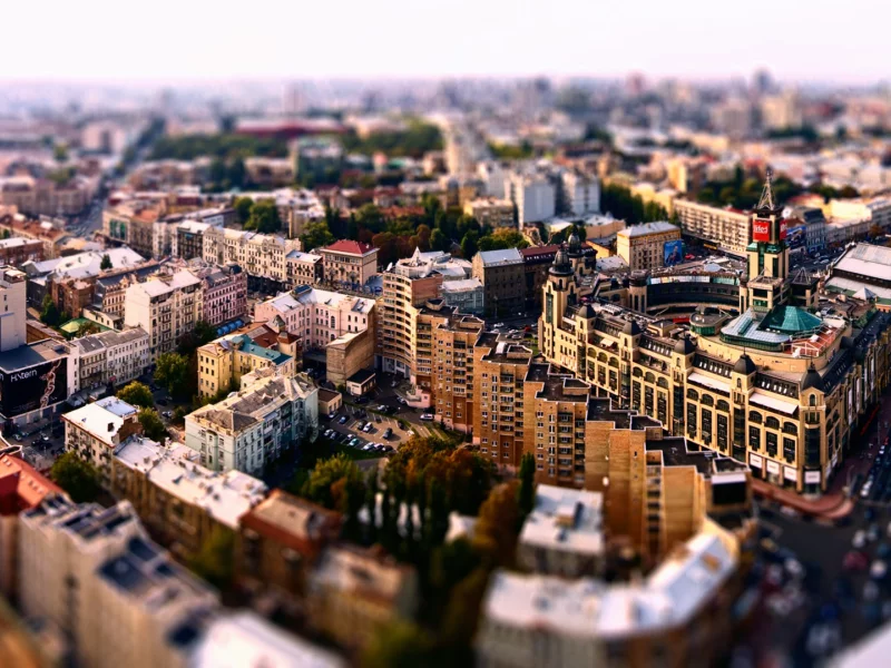 дороги, машины, город, дома, tilt-shift