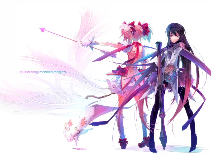 оружие, девушки, mahou shoujo madoka magica, базука kaname madoka akemi homura