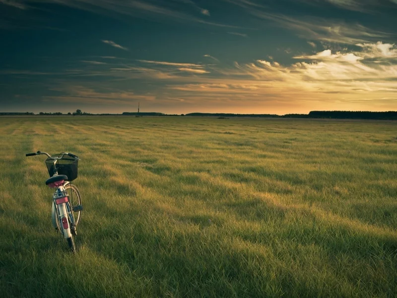 bicycle, небо, природа, sky, поле, nature, пейзаж, grass, sunset, закат, красивый, луг, велосипед, вид, облака, landscape, трава