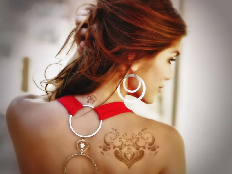 тату, ornament, 1920x1080, back, girl, украшение, tattoo, спина, девушка