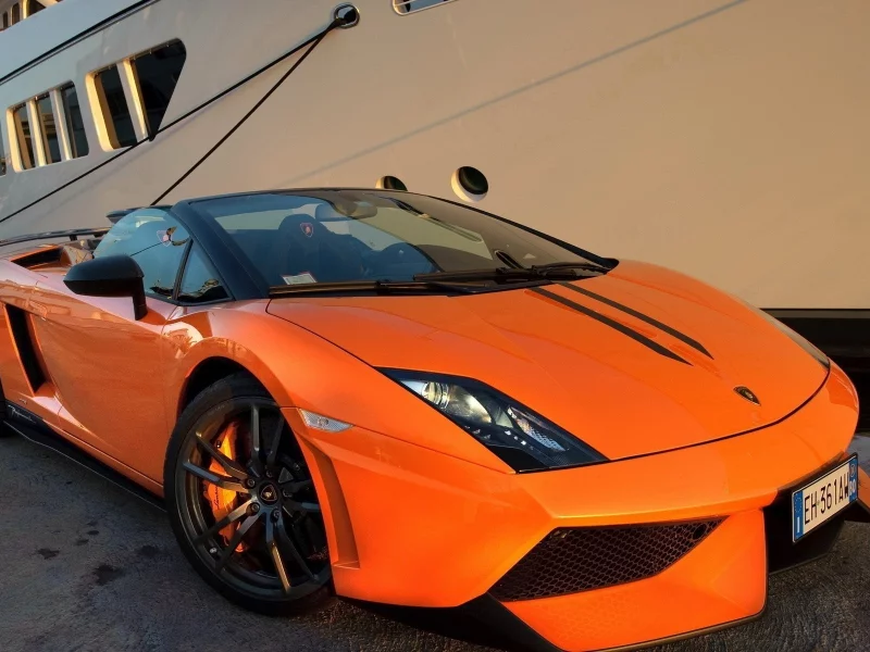 яхта, красотка, кабриолет, lamborghini gallardo, фары