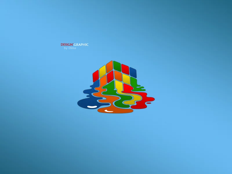 design graphic, лужа, синий фон, кубик рубика, кубик