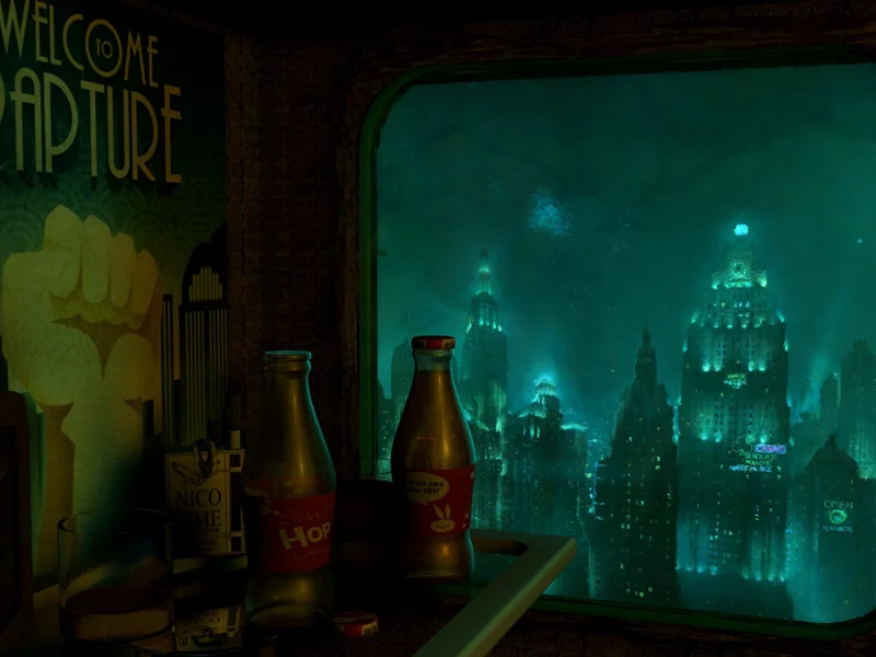 добро пожаловать, восторг, rapture, под водой, город, комната, bioshock 2
