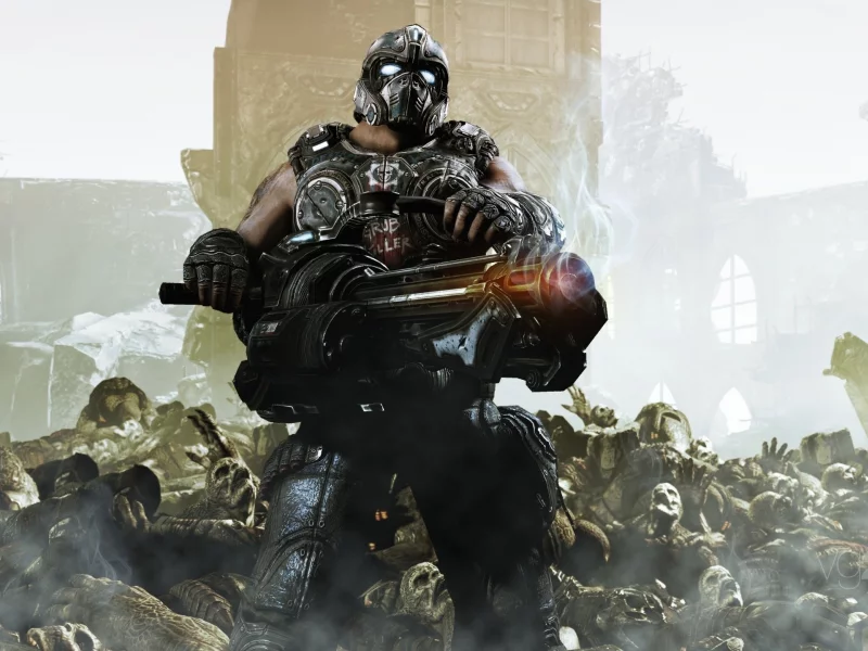 солдат, пулемёт, трупы, gears of war 3