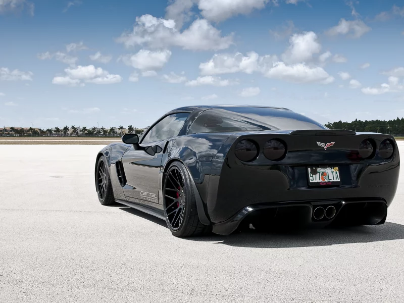 corvette, black, шевроле, задняя часть, chevrolet, чёрный, корвет, 360 three sixty forged, z06