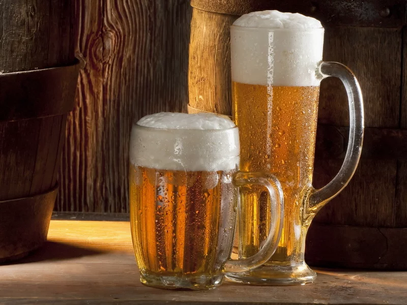 бочки, пиво, вкусно, сытно, полезно, запотевшие, пена, кружки, светлое, beer