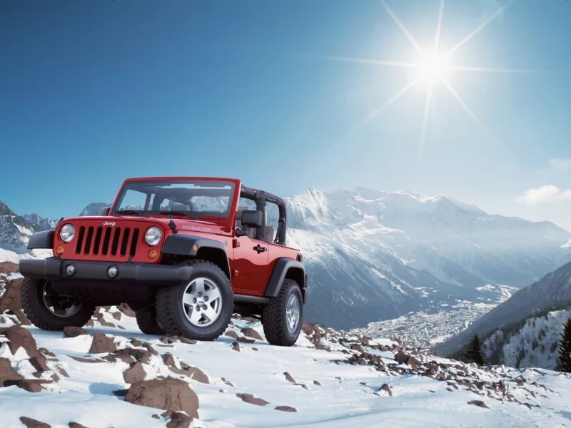 снег, wrangel, jeep, внедорожник, солнце, горы