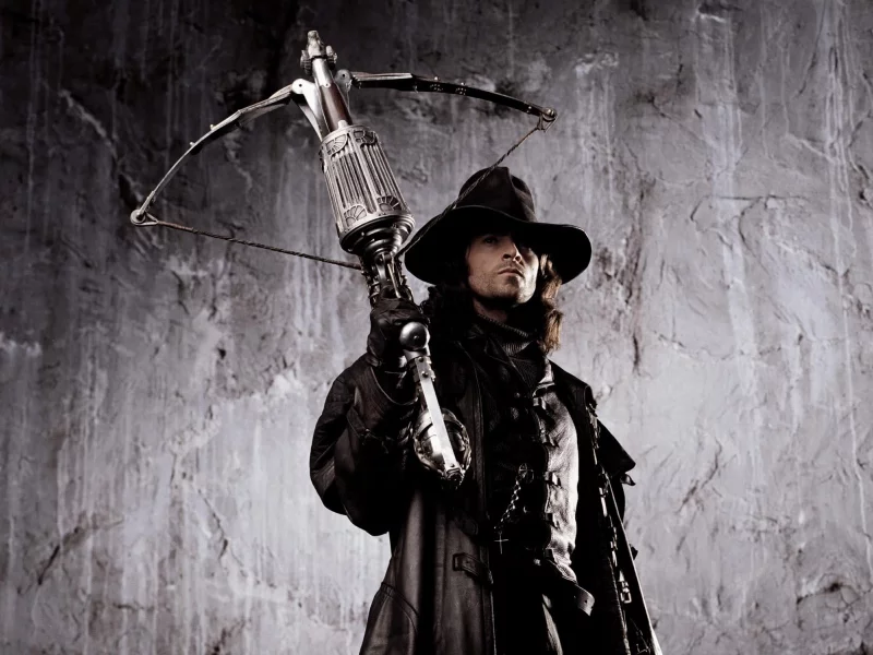 актер, мужчина, волосы, van helsing, арбалет, шляпа, гэбриел ван хельсинг, хью джекман, плащ, hugh jackman