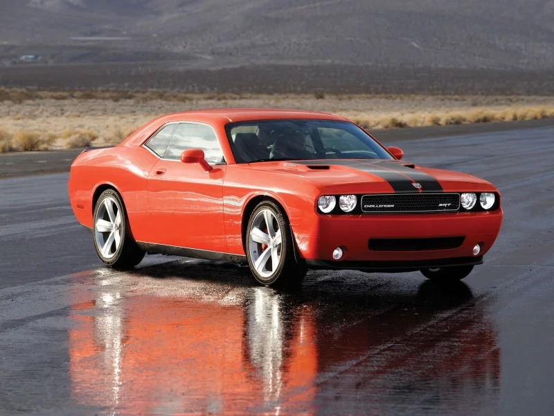 dodge, challenger, разворот, мокрый, асфальт, модель 2008