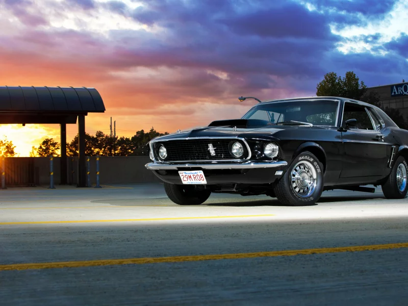 закат, 1969, ford, mustang, лучи