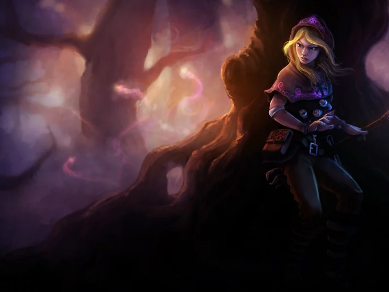 капюшон, lux, фонарь, арт, league of legends, лес, огонек, магия, девушка, темно