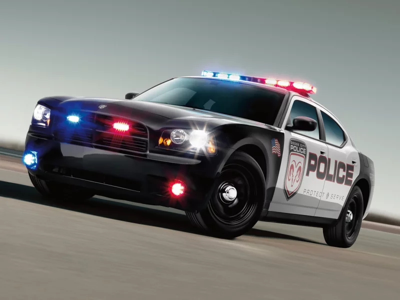 dodge, police, flashers