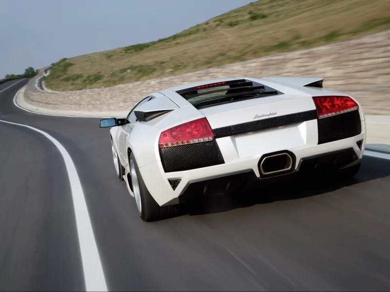 белый, lamborghini, дорога, murcielago, ламборгини, марселаго, скорость, суперкар, lp640, вид сзади, white