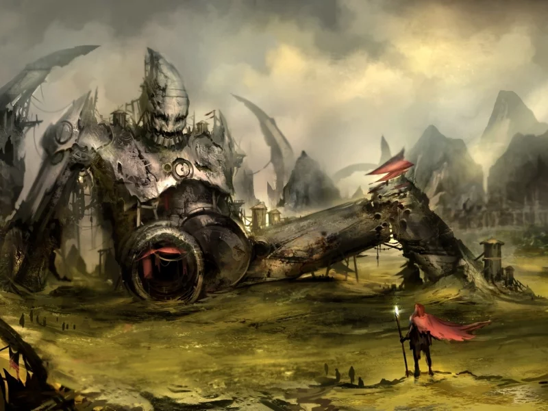 робот, mechanical town, фантастика, by yobart, человек, арт