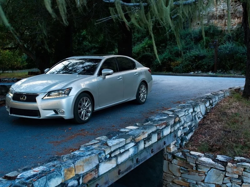 лес, lexus, седан, gs350, дорога, лексус, мост, камни