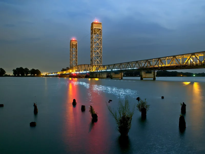 california, river, калифорния, drawbridge at rio vista, ночь, bridge, sacramento, night, огни, река