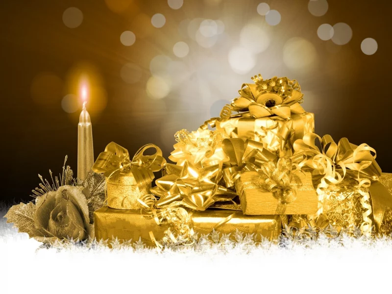 абстракция, magic xmas, ковёр из снежинок, снежинки, подарки, новогодние, свеча, золотой, роза