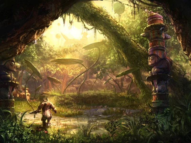tera online, статуя, листья, болото, вода, тотем, монстр, заброшенность, грот