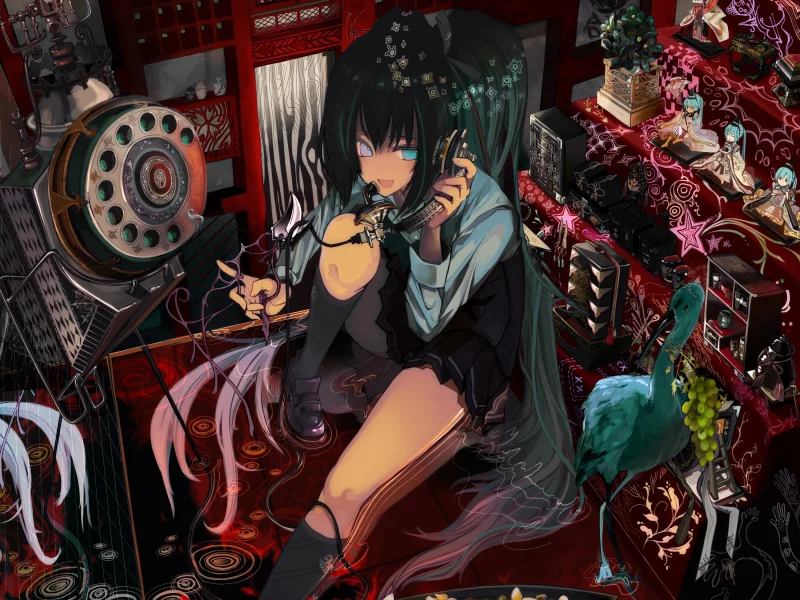телефон, hatsune miku, ukai saki, журавль, куклы, девушка, цветы, сувениры, vocaloid