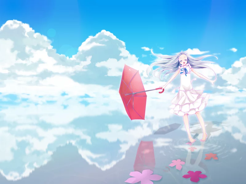 небо, мэйко хомма, аниме, зонтик, вода, anohana