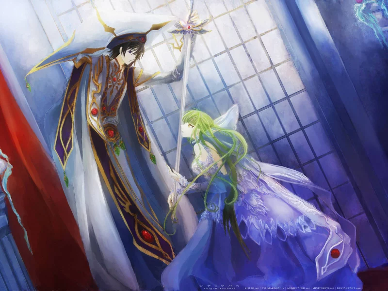 сode geass, поклон, принц, лелуш, зеленые волосы