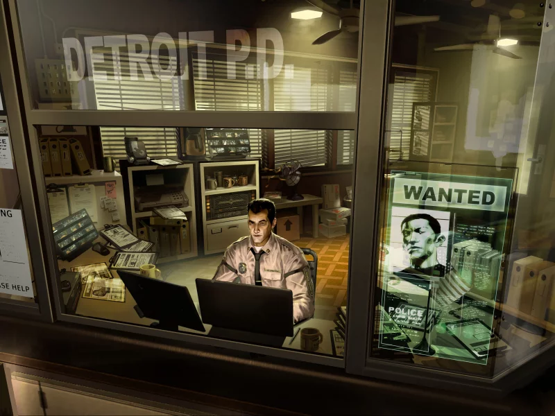 детройт, deus ex human, полицейский участок, revolution, полицейский