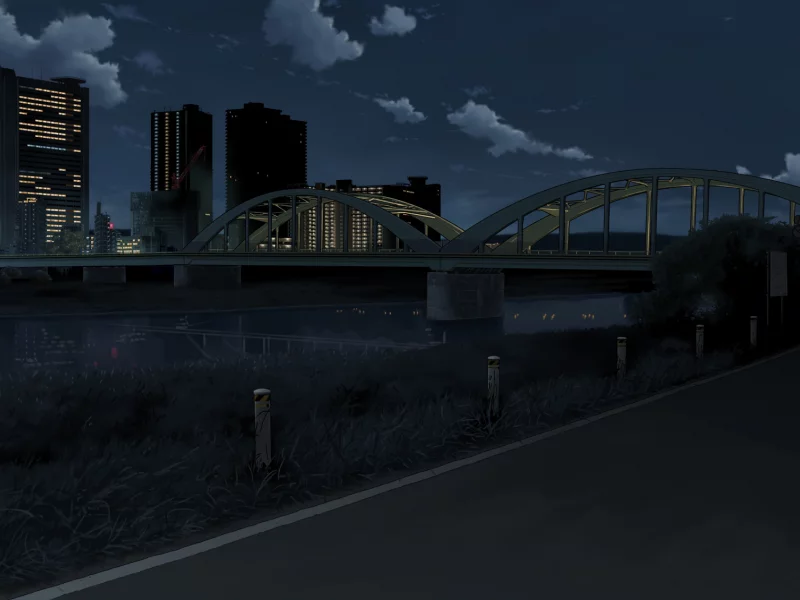 мост, night bridge, city lights, город, облака, дорога, ночь
