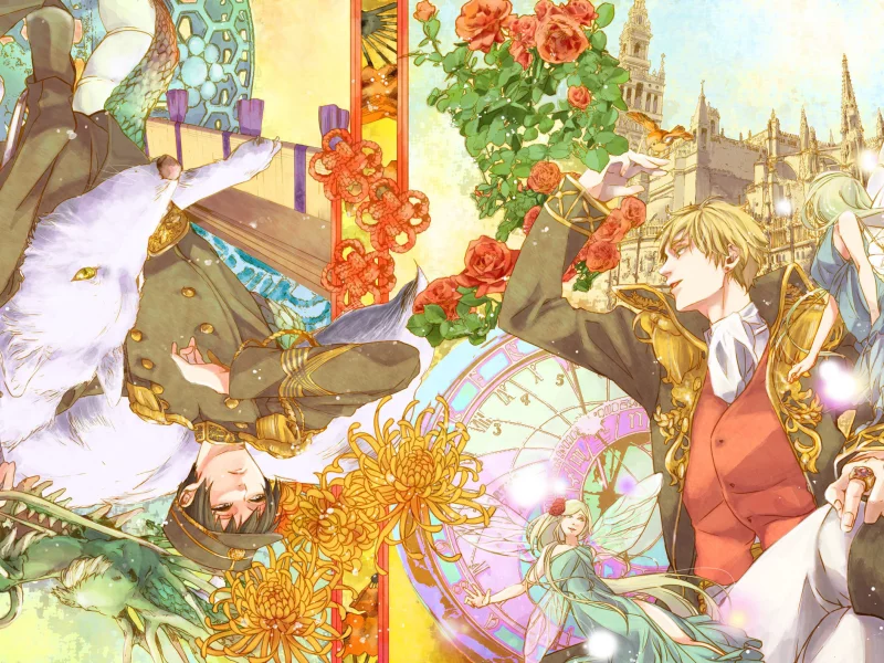 hetalia, фея, хеталия, часы, дракон, роза