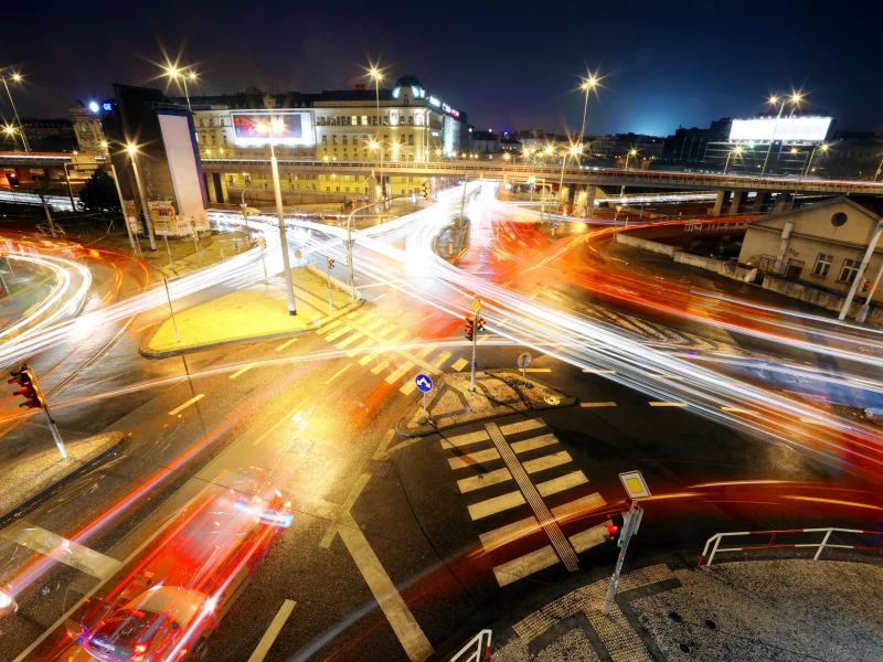 ночь, перекрёсток, огни, движение, night crossroad, traffic, силуэты, город, траффик, дорога, светофоры