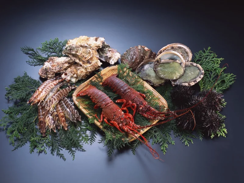 вкусно, креветки, морепродукты, лангусты, зелень, устрицы
