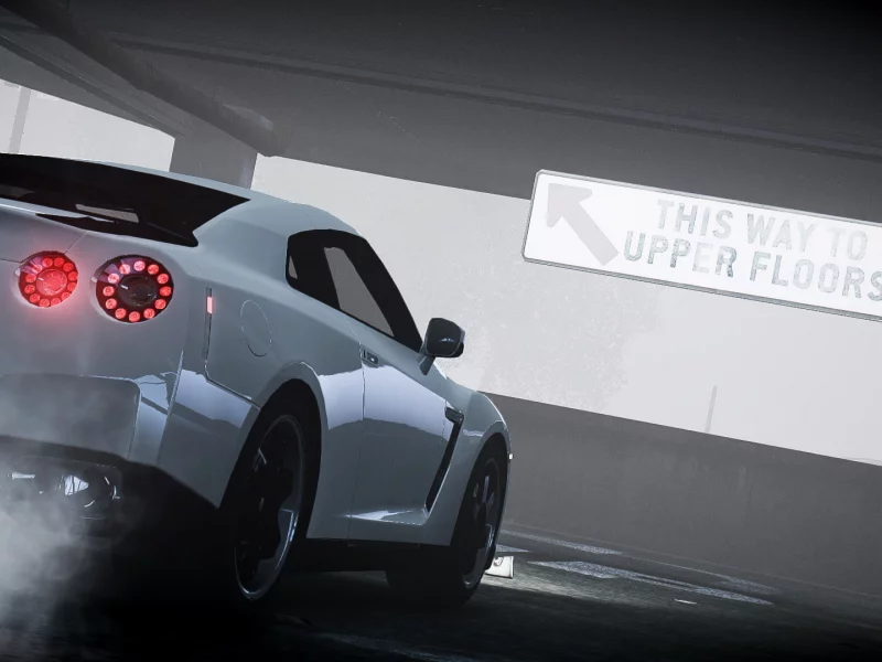 туман, парковка, чб, gta 4, машина, nissan gtr