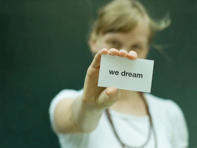 бумага, лист, надпись, we dream, девушка