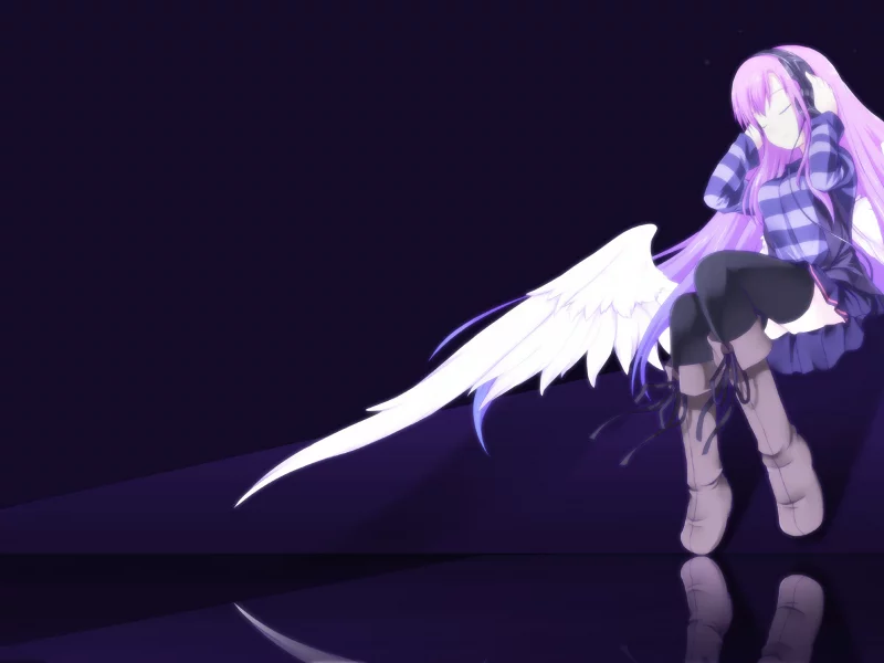 angel, девушка, наушники, отражение
