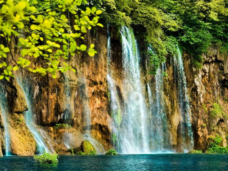 водяной, водопад, красивый, waterfall, поток, деревья, скала, мох