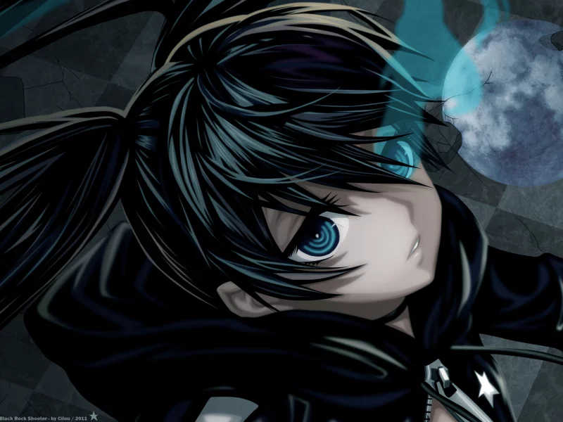 звезда, black rock shooter, луна, лицо, девушка, глаза