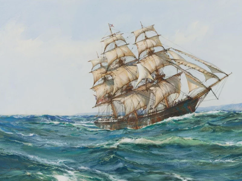 паруса, montague dawson, море, парусник