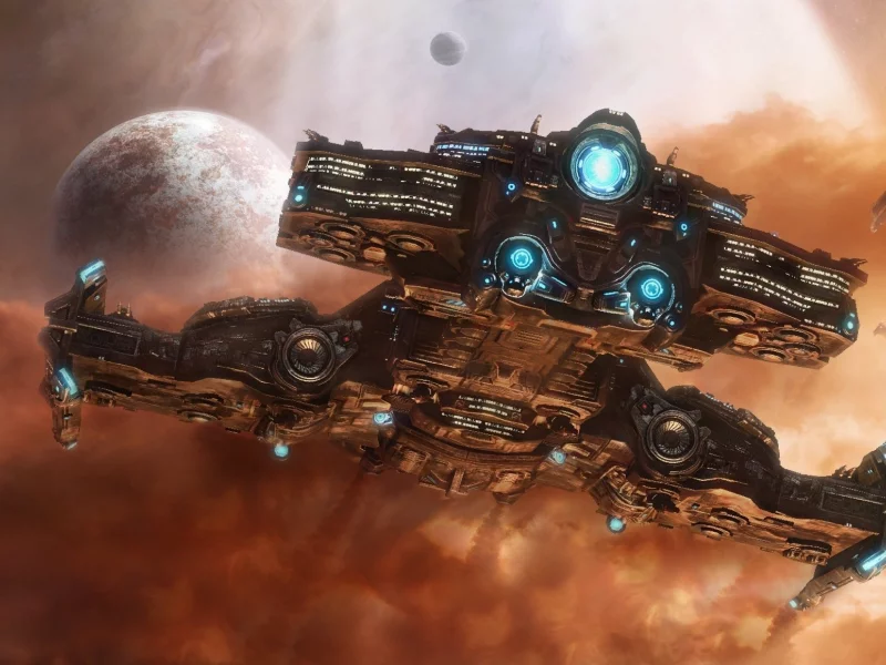 starcraft2, линейный крейсер, звезды, планета