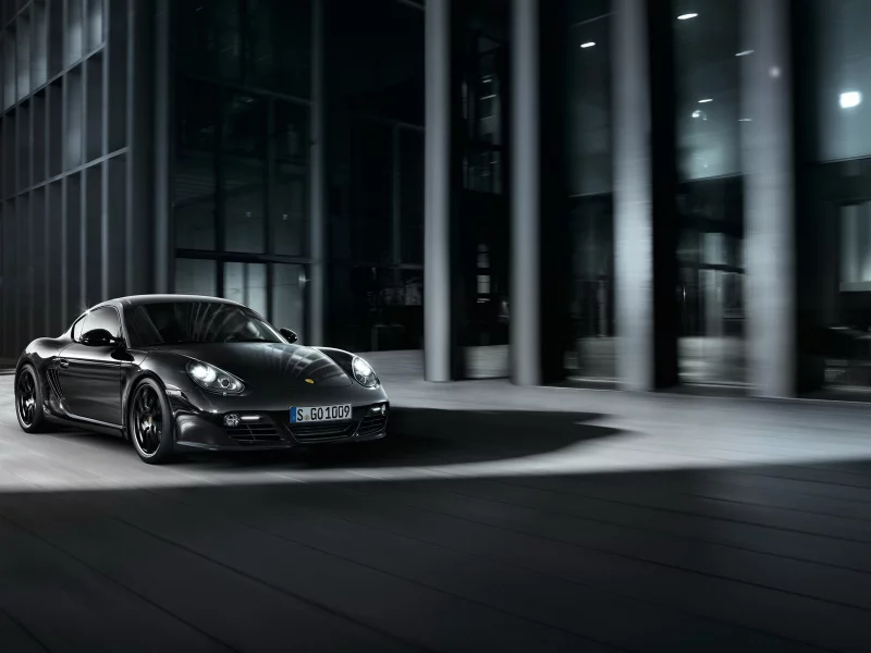 черный, порше, porsche cayman, кайман, в движении, black edition