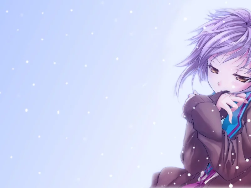 снег, девочка, nagato yuki, аниме