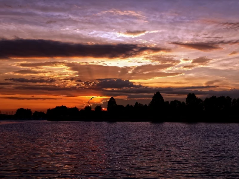 вечер, закат, пейзаж, природа, водоём, река, небо