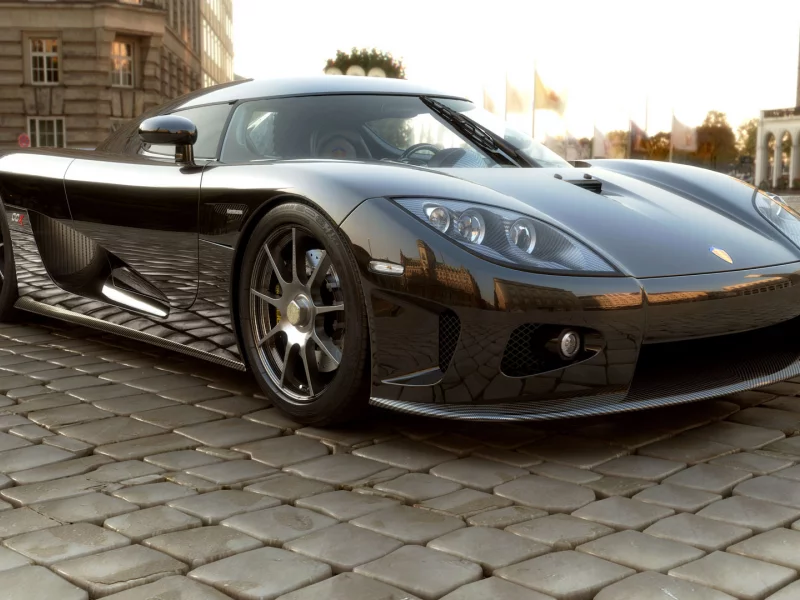 город, koenigsegg, мостовая, флаги, здания, ccx