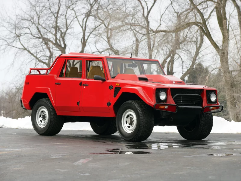 lamborghini lm002, внедорожник, красный, снег
