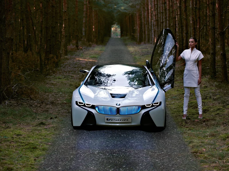 bmw, лес, машина