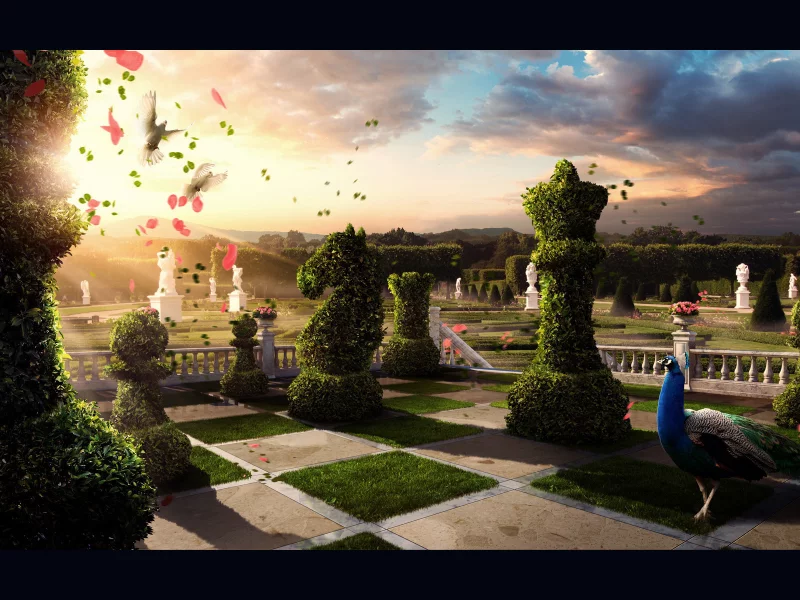 chess garden, шахматы, сад, кусты, парк