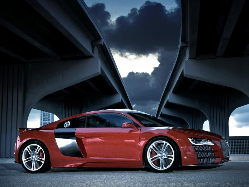 r8, облака, небо, audi, асфальт