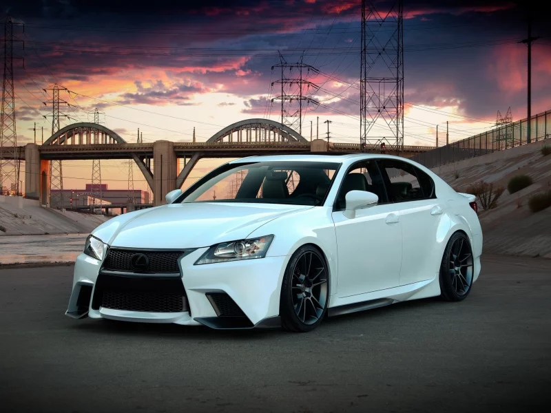 project gs, небо, облака, передок, by five axis, лэп, лексус, мост, гс, тюнинг, lexus, седан, tuning, белый, gs, водосток