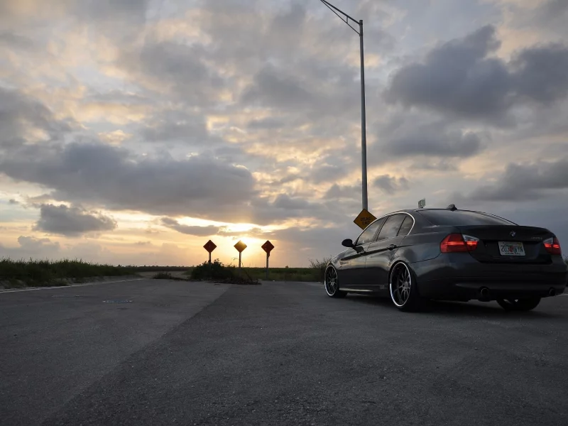 дорога, закат, bmw 335i