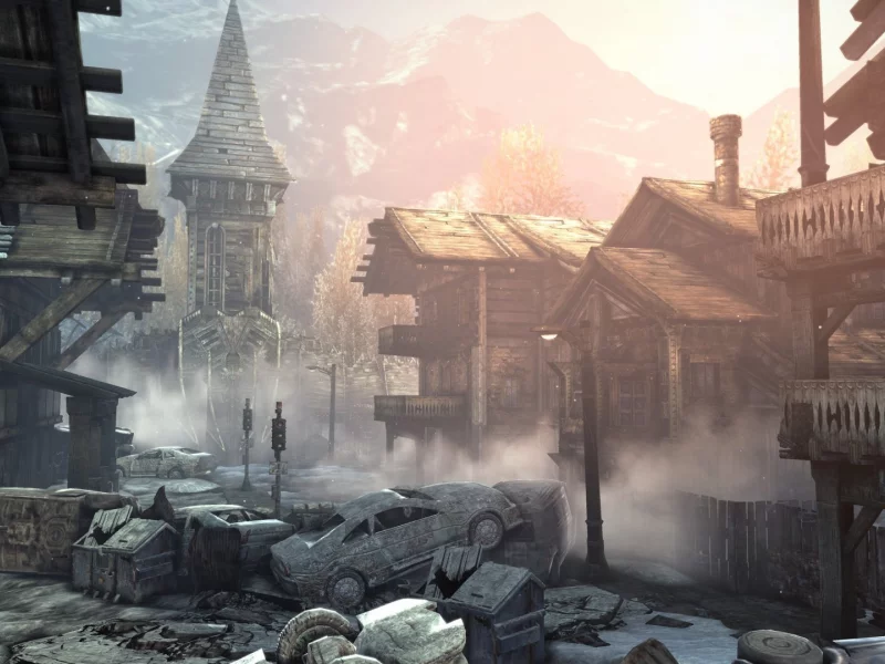 дома, город,, машины, разруха, избы, gears of war 2, горы, деревушка