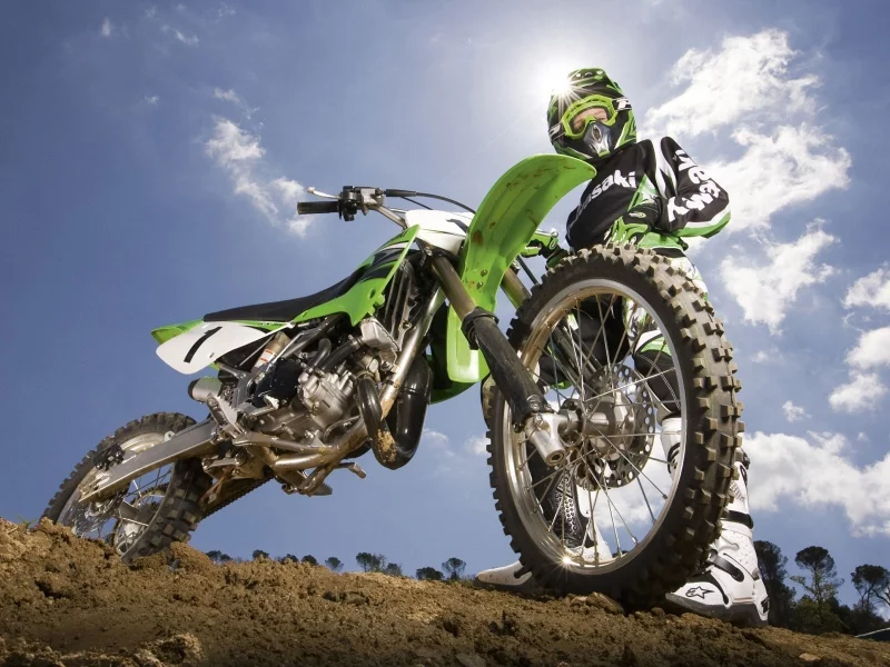 мотоциклист, kawasaki kx85, мотоцикл, зеленый